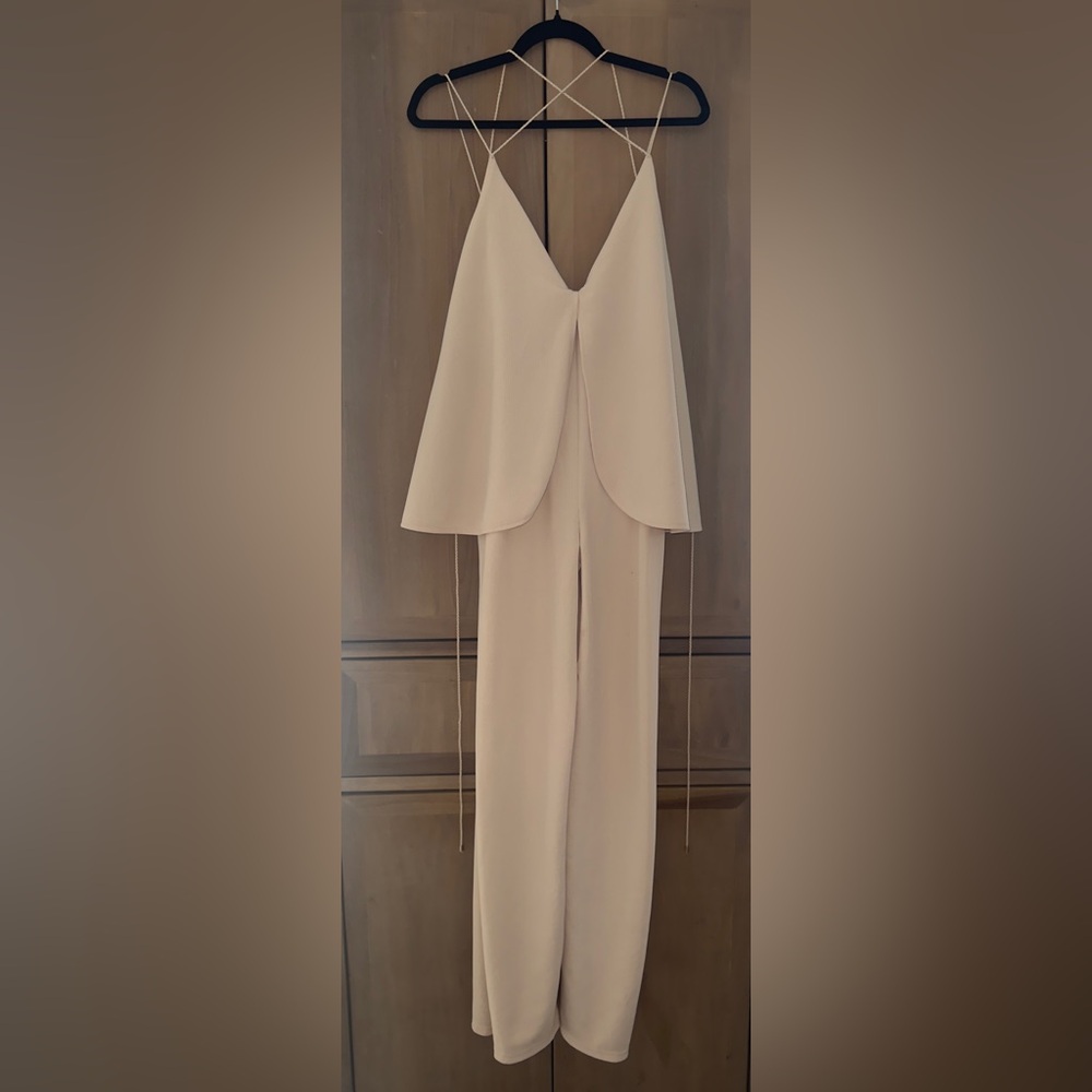 SABO SKIRT Nude Ribbed Overlay Jumpsuit Strappy Back Wide Leg S